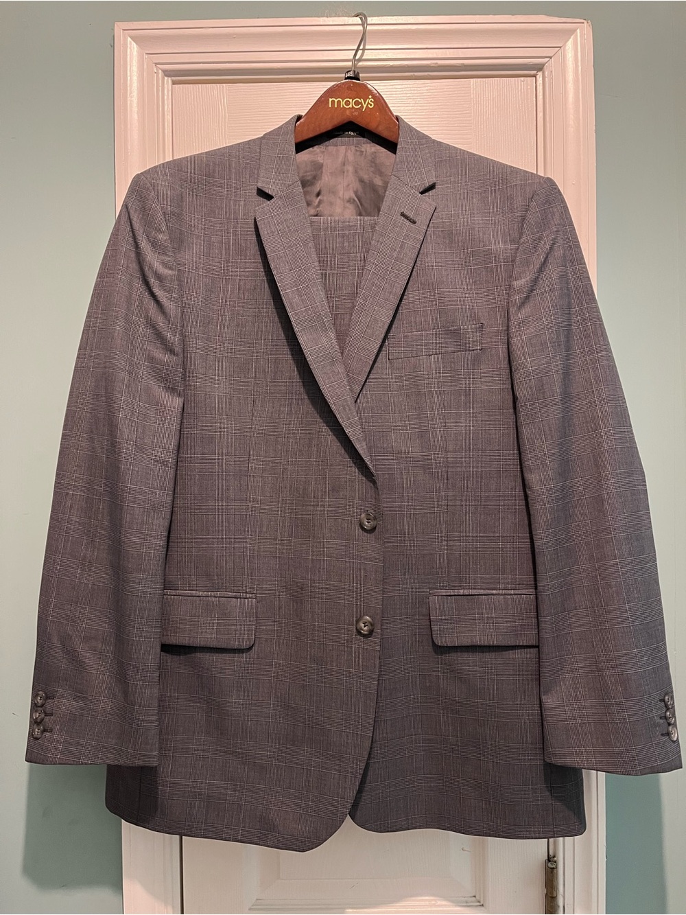 Alexandre London Savile Row Pure Wool Regular Fit Gray Plaid Pant Suit 44